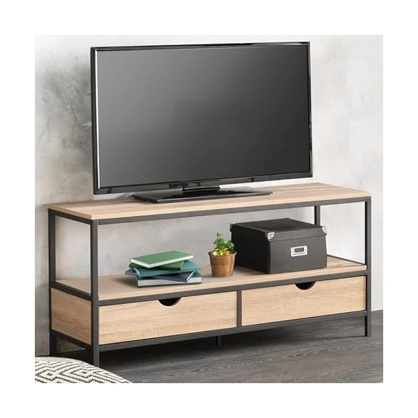 IDMarket - Meuble TV Detroit 2 tiroirs Design Industriel 113 cm
