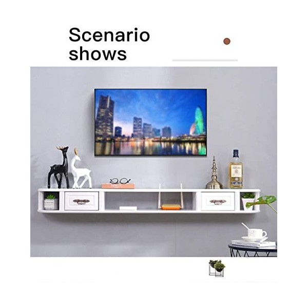 BAIHAO Cadre De Rangement Mural pour Meuble TV À Suspendre, Meuble TV Flottant, avec Tiroirs pour Boîtier De Câble Satellite 