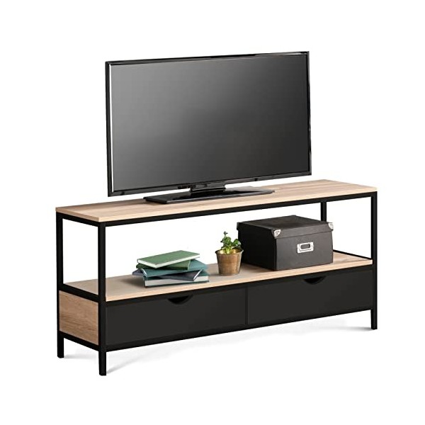 IDMarket - Meuble TV 2 tiroirs Noirs Boston Design Industriel 113 cm