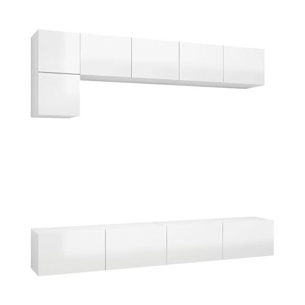 Générique Ensemble de Meuble TV 5 pcs Blanc Brillant Aggloméré,66.6 KG,3079324, Meubles, Meubles TV