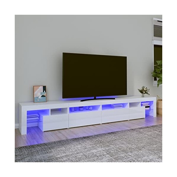 FAMIROSA Meuble TV avec lumières LED Blanc Brillant 260x36,5x40 cm 53KG 