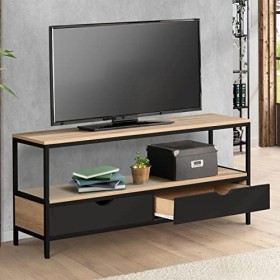 IDMarket - Meuble TV 2 tiroirs Noirs Boston Design Industriel 113 cm
