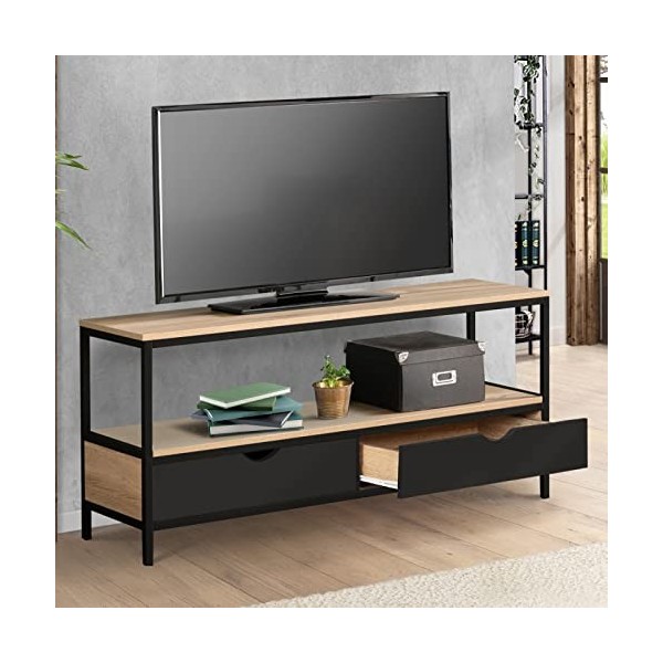IDMarket - Meuble TV 2 tiroirs Noirs Boston Design Industriel 113 cm