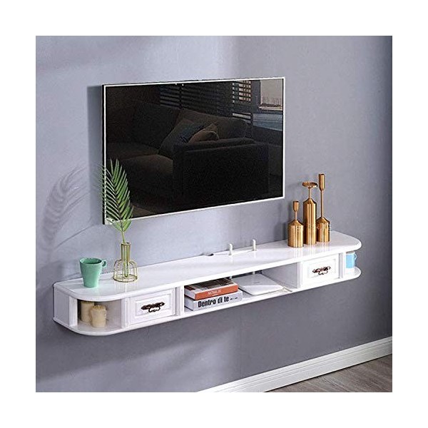 ESGT Cadre De Rangement Mural pour Meuble TV À Suspendre, Meuble TV Flottant, avec Tiroirs pour Boîtier De Câble Satellite DV
