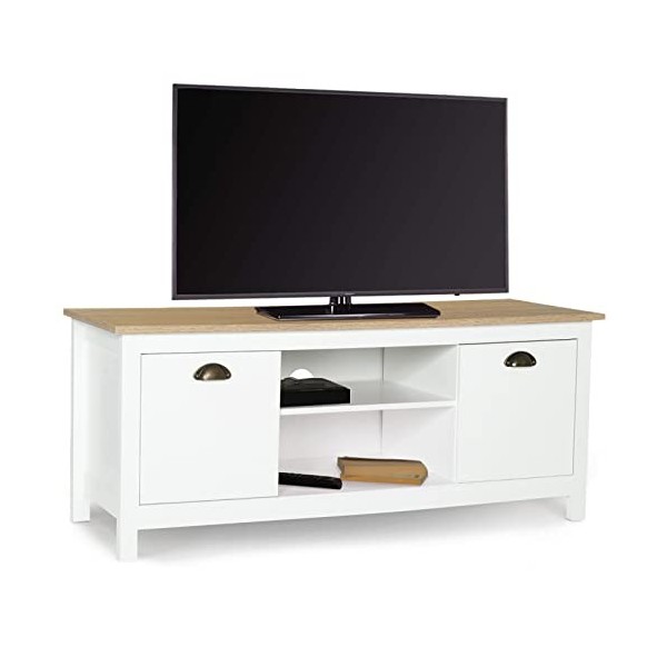 IDMarket - Meuble TV Vintage ISIS Bois et Blanc 113 cm