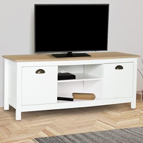 IDMarket - Meuble TV Vintage ISIS Bois et Blanc 113 cm
