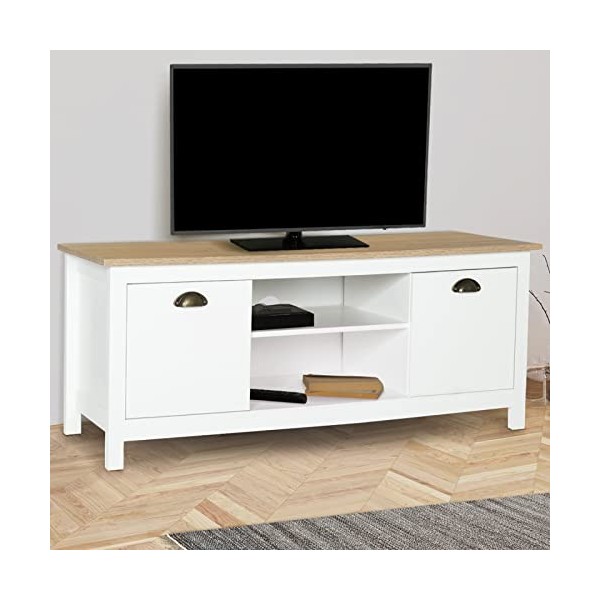 IDMarket - Meuble TV Vintage ISIS Bois et Blanc 113 cm