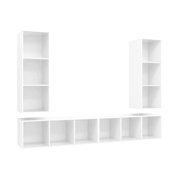 Table Télévision Basse, Simplicité et Élégance Meubles Muraux pour TV 4 pièces aggloméré Blanc avec Brillant Meuble TV Salon 