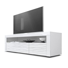 Vladon Buffet Bas Valencia, Meuble TV avec 1 Compartiment Ouvert et 2 clapets, Blanc/Blanc Haute Brillance Harmony Structure 