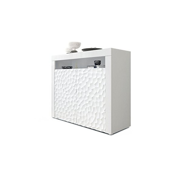 Vladon Buffet Bas Valencia, Meuble TV avec 1 Compartiment Ouvert et 2 clapets, Blanc/Blanc Haute Brillance Harmony Structure 