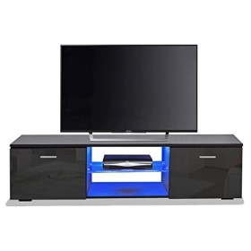 MDA Designs Auriga Meuble TV moderne pour écrans plats jusquà 65" avec étagères et lumières LED bleues intégrées