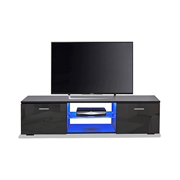 MDA Designs Auriga Meuble TV moderne pour écrans plats jusquà 65" avec étagères et lumières LED bleues intégrées
