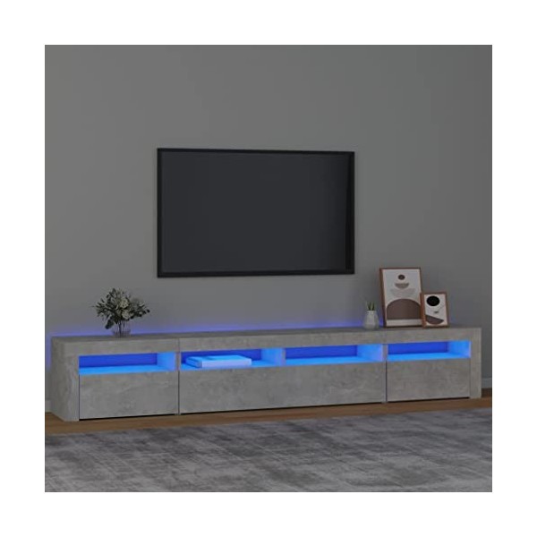 Higsose Meuble TV Salon avec Lumières LED Colorées Gris Béton 240x35x40 cm Bois dingénierie Style Tendance Meuble Média Dess