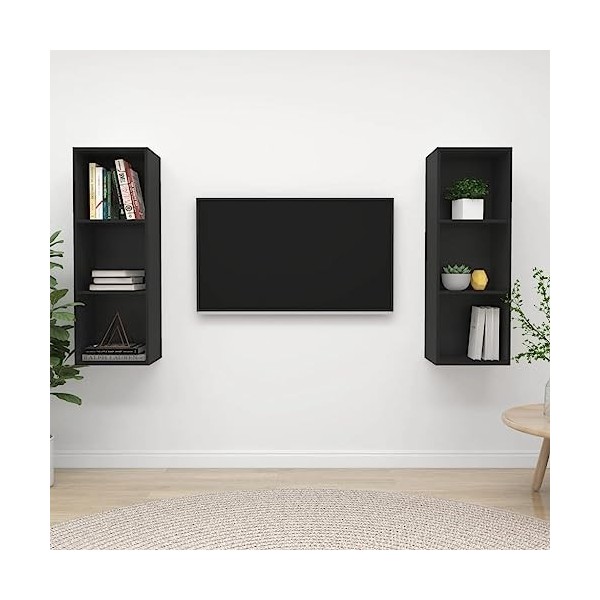TEKEET Centres de divertissement et supports TV - Meuble TV mural 2 pièces - Noir - Bois dingénierie