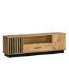 Lanimo LA07 Meuble TV bas avec lamelles décoratives, tiroir, 2 portes et étagères, meuble TV, buffet, meuble TV chêne Wotan/