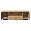Lanimo LA07 Meuble TV bas avec lamelles décoratives, tiroir, 2 portes et étagères, meuble TV, buffet, meuble TV chêne Wotan/