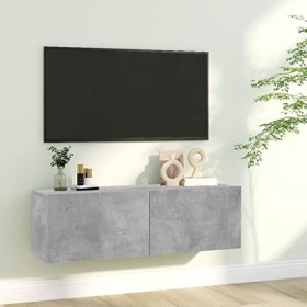 FIRBNUS Meuble TV Gris Béton 100x30x30 cm Aggloméré Meuble HiFi Design Tendance Meuble de Télévision Grand Espace de Rangemen