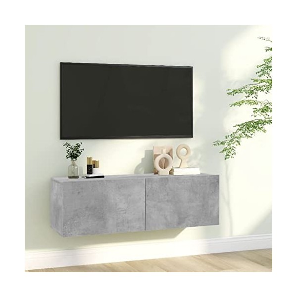 FIRBNUS Meuble TV Gris Béton 100x30x30 cm Aggloméré Meuble HiFi Design Tendance Meuble de Télévision Grand Espace de Rangemen
