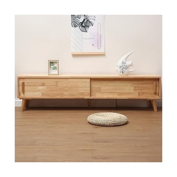 WOLWES Aucun Assemblage Requis Meuble TV Bois, Portes Coulissantes, Meuble Tele Table TV Banc TV pour Les Television Jusquà 