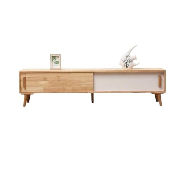 WOLWES Aucun Assemblage Requis Meuble TV Bois, Portes Coulissantes, Meuble Tele Table TV Banc TV pour Les Television Jusquà 