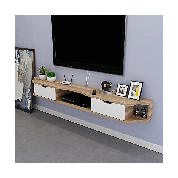 EsEntL Meuble TV Flottant, étagère de Rangement multimédia en Bois Mat, unité de Divertissement Murale pour Petit Appartement