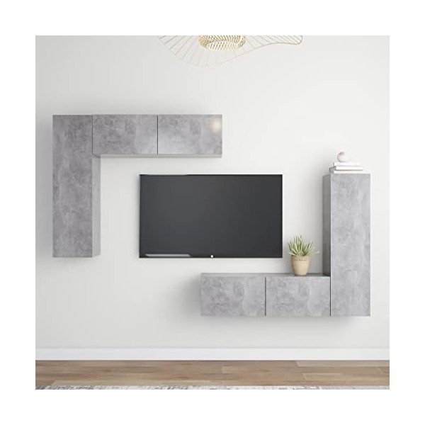 ZEYUAN Ensemble de Meubles TV 4 pcs Gris béton Aggloméré,Meuble TV,Table Basse Salon Meuble TV,Table Basse LED Couleurs