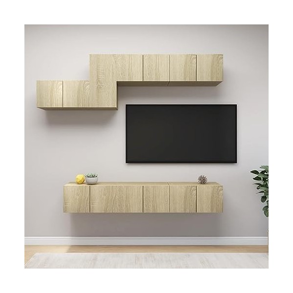 Camerina Ensemble de Meuble TV 7 pcs Chêne Sonoma Aggloméré,Meuble TV,Table Basse Salon Meuble TV,Table Basse LED Couleurs