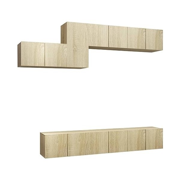 Camerina Ensemble de Meuble TV 7 pcs Chêne Sonoma Aggloméré,Meuble TV,Table Basse Salon Meuble TV,Table Basse LED Couleurs