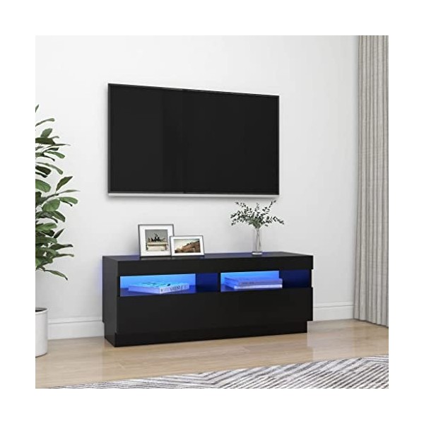 FAMIROSA Meuble TV LED, Meuble TV avec 2 Compartiments Gris béton 80x35x40 cm pour TV CD et DVD