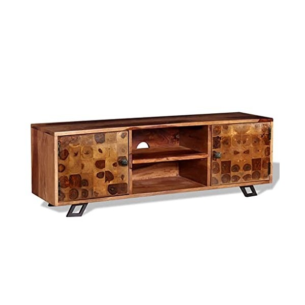 Meuble TV avec 2 Portes | Style Industriel | Rangement matériel télé Audio Video Gaming | 120x30x40cm Marron