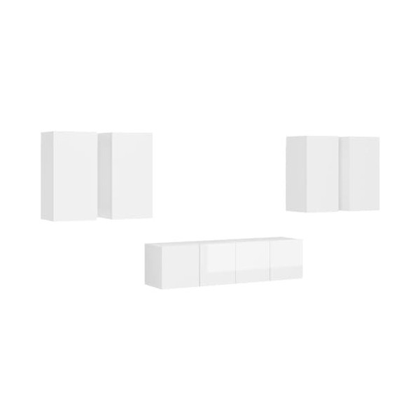 JUNZAI Ensemble de Meuble TV 6 pcs Blanc Brillant Aggloméré,Meuble TV,Table Basse Salon Meuble TV,Table Basse LED Couleurs