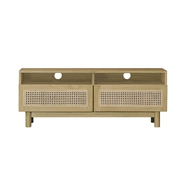 Miliboo Meuble TV en Bois Clair et cannage rotin L120 cm Galina