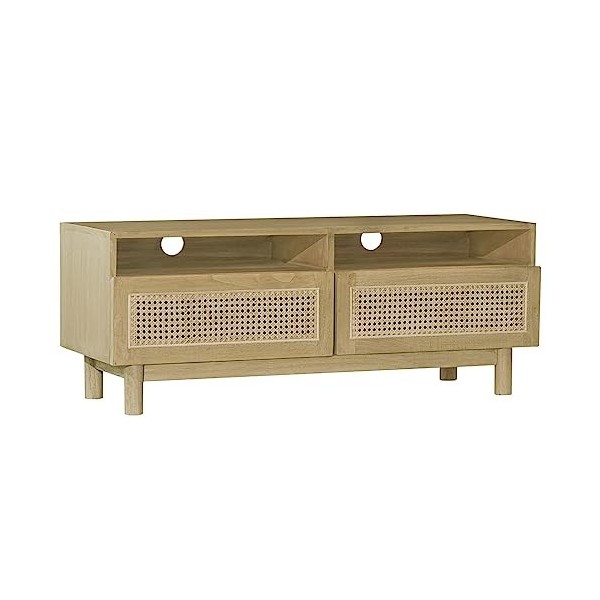 Miliboo Meuble TV en Bois Clair et cannage rotin L120 cm Galina