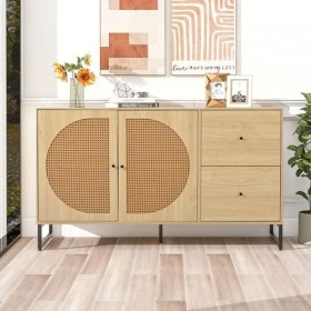 kubeier Bois de chêne Meuble TV en chêne avec tiroir en Bois Table TV Meuble TV lowboard Meuble TV Buffet avec 2 Portes décor