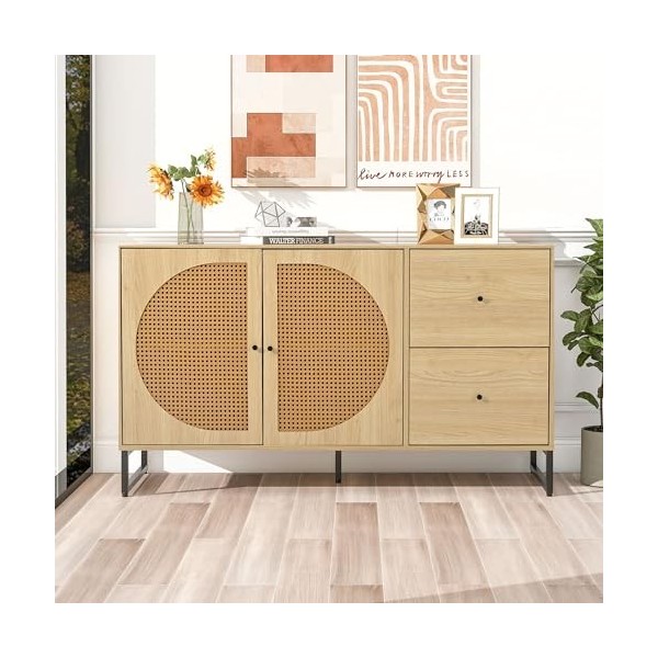 kubeier Bois de chêne Meuble TV en chêne avec tiroir en Bois Table TV Meuble TV lowboard Meuble TV Buffet avec 2 Portes décor