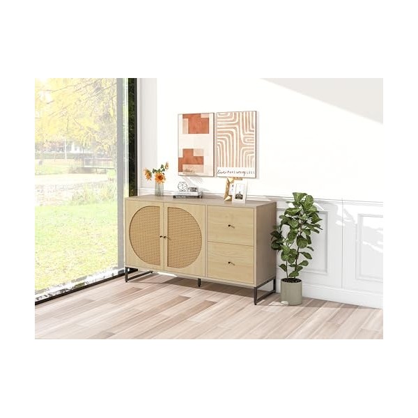 kubeier Bois de chêne Meuble TV en chêne avec tiroir en Bois Table TV Meuble TV lowboard Meuble TV Buffet avec 2 Portes décor