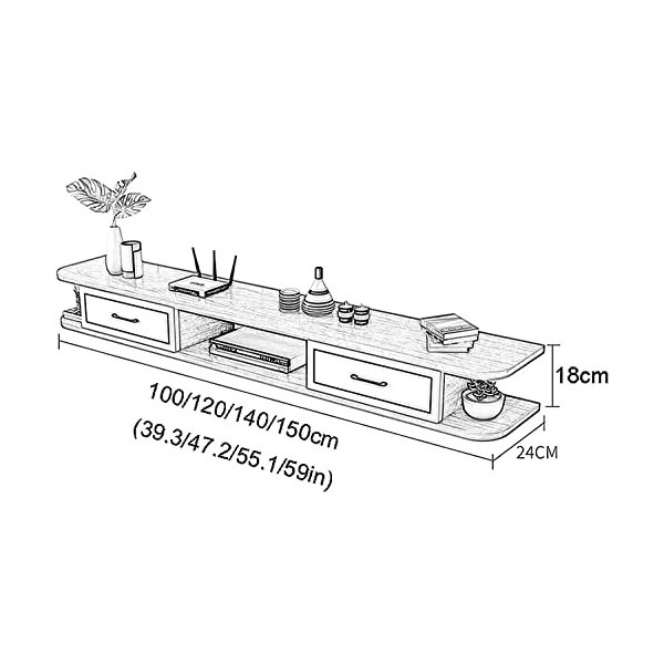 MABIBI Meuble TV mural pour salon, console multimédia, meuble TV avec 3 rangements pour salon, salle de divertissement, burea