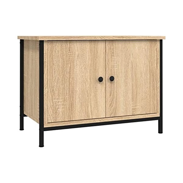 Higsose Meuble TV avec Portes Chêne Sonoma 60x35x45cm Bois dingénierie Meuble de Multimédia avec Pieds en Métal Meuble de Ch
