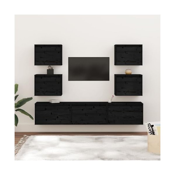 Générique Meubles TV 7 pcs Noir Bois Massif de pin, 35.9 kg, 3100228, Meubles, Meubles TV