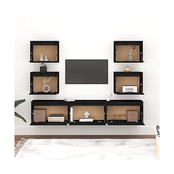Générique Meubles TV 7 pcs Noir Bois Massif de pin, 35.9 kg, 3100228, Meubles, Meubles TV