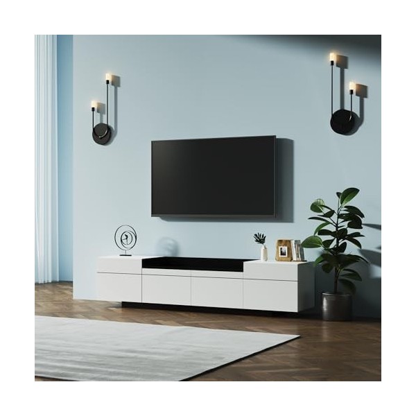 kubeier Meuble TV avec 3 armoires et Espace de Rangement Unique, Meuble TV Bas, Table TV, Meuble Buffet, Meuble TV, Plateau d