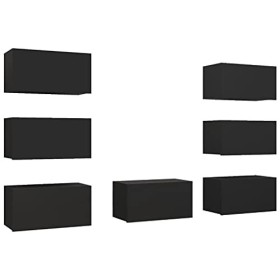 Camerina Meubles TV 7 pcs Noir 30,5x30x60 cm Aggloméré,Meuble TV,Table Basse Salon Meuble TV,Table Basse LED Couleurs