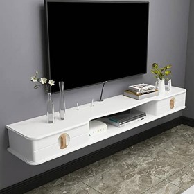 MABIBI Meuble TV mural flottant, meuble TV mural, console multimédia murale en bois massif, meuble TV suspendu, meuble TV mul