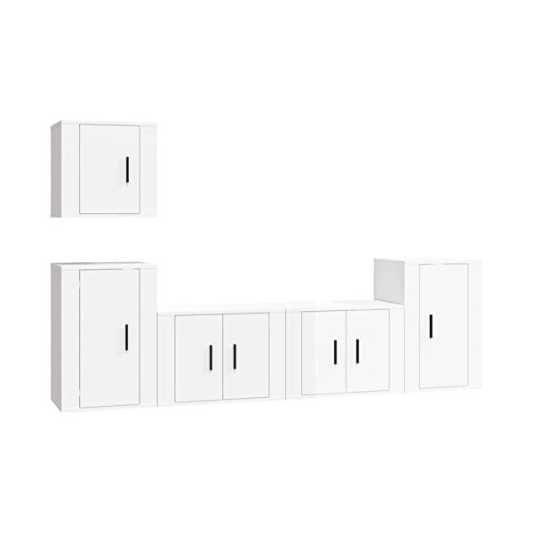 ARKEM Ensemble de Meubles TV 5 pcs Blanc Brillant Bois dingénierie,Meuble Haut Salon,Meuble TV Étagère,Meuble dangle TV