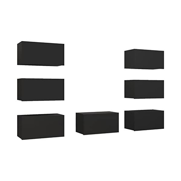 CIADAZ Meubles TV 7 pcs Noir 30,5x30x60 cm Aggloméré,Meuble TV,Table Basse Salon Meuble TV,Table Basse LED Couleurs