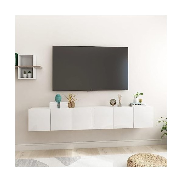 DCRAF Centres de divertissement et meubles TV, meubles TV suspendus 3 pièces blanc brillant 60 x 30 x 30 cm
