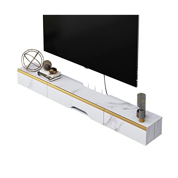 FPIGSHS Meuble TV Suspendu Bois, Console Multimédia Murale AVCE 2 Portes,Étagères De Décodeur TV, Étagère Audio/vidéo De Stoc