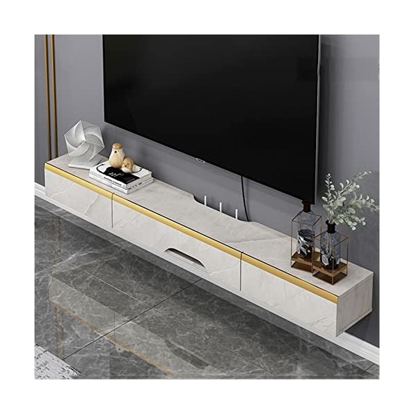 FPIGSHS Meuble TV Suspendu Bois, Console Multimédia Murale AVCE 2 Portes,Étagères De Décodeur TV, Étagère Audio/vidéo De Stoc