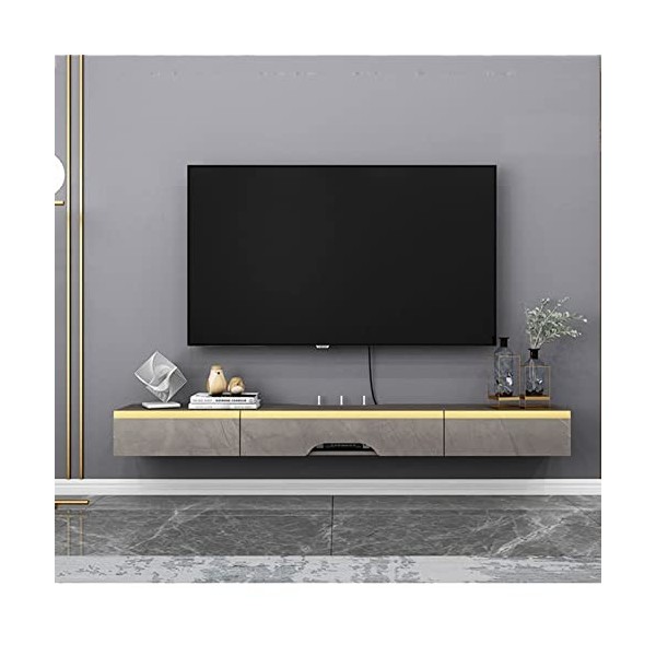 FPIGSHS Meuble TV Suspendu Bois, Console Multimédia Murale AVCE 2 Portes,Étagères De Décodeur TV, Étagère Audio/vidéo De Stoc