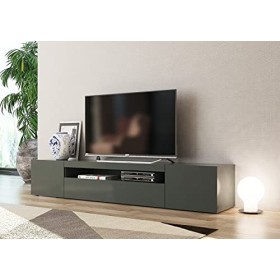 Dmora Meuble TV de salon, Made in Italy, Meuble TV avec 3 portes et étagères, cm 200x40h37, couleur anthracite brillant
